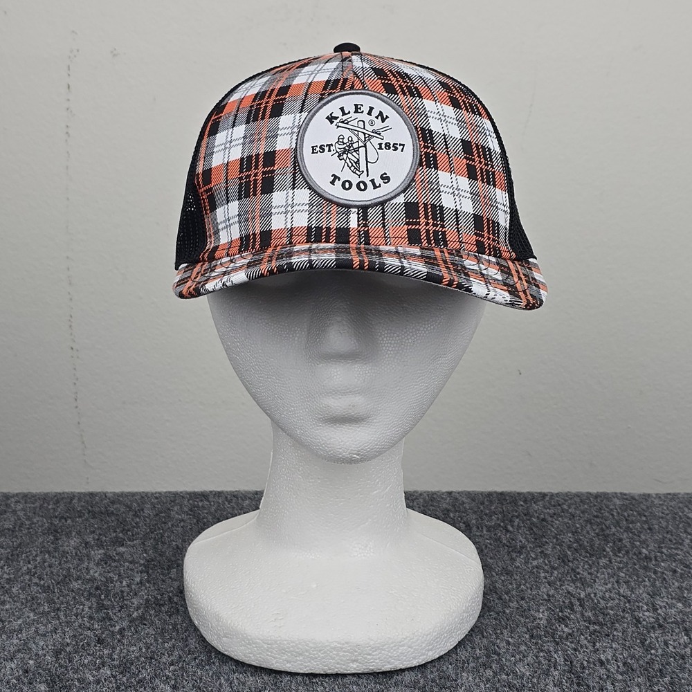 Klein Tools Plaid Trucker Hat Snapback Mesh Electrician Cap Orange Black